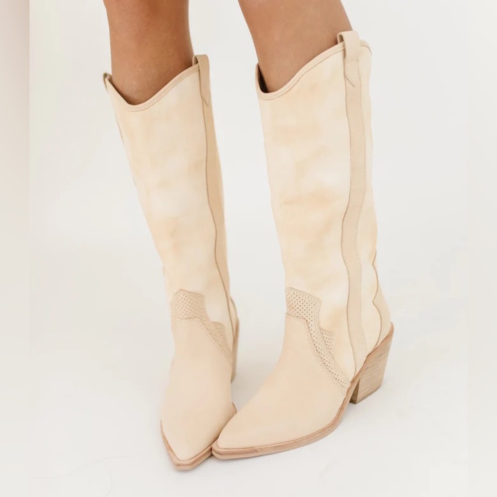 Dolce Vita Cream Western Knee-High Heeled Boots